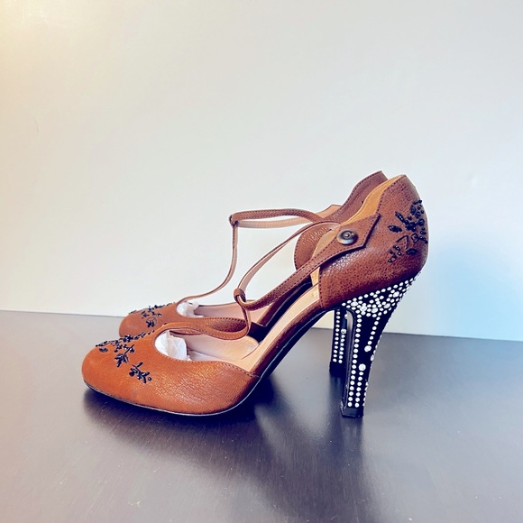 Prada Shoes - Vintage Prada Women's Heels with Black Embellishments